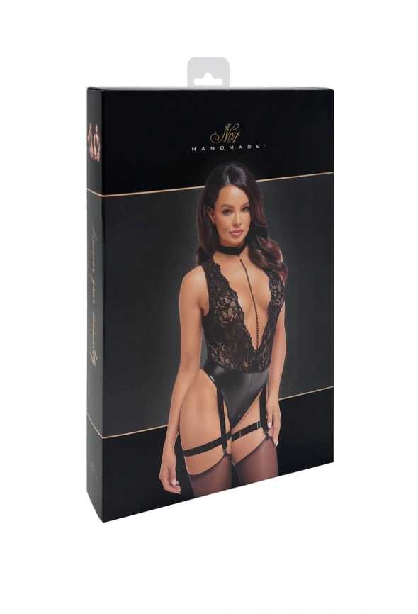 Боди Noir Handmade F297 Libido, XXL, черное, кружево, низ под латекс, открытый доступ, гартеры фото 6