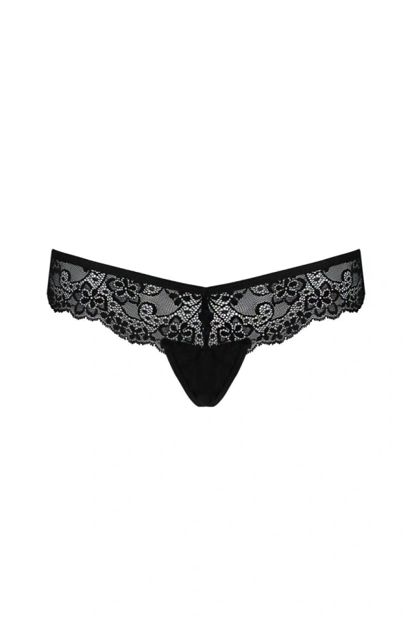 Кружевные трусики-танга с атласным бантиком Passion NAJA THONG L/XL, black фото 5