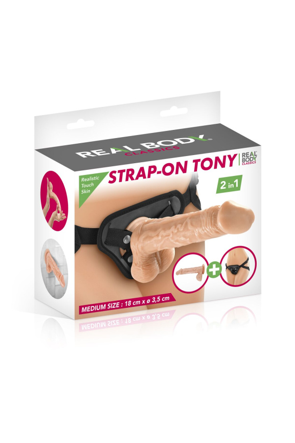 Жіночий страпон-трусики 2в1 Real Body — Tony: довжина 18 см, діам. 3,5 см, трусики та фалоімітатор фото 3