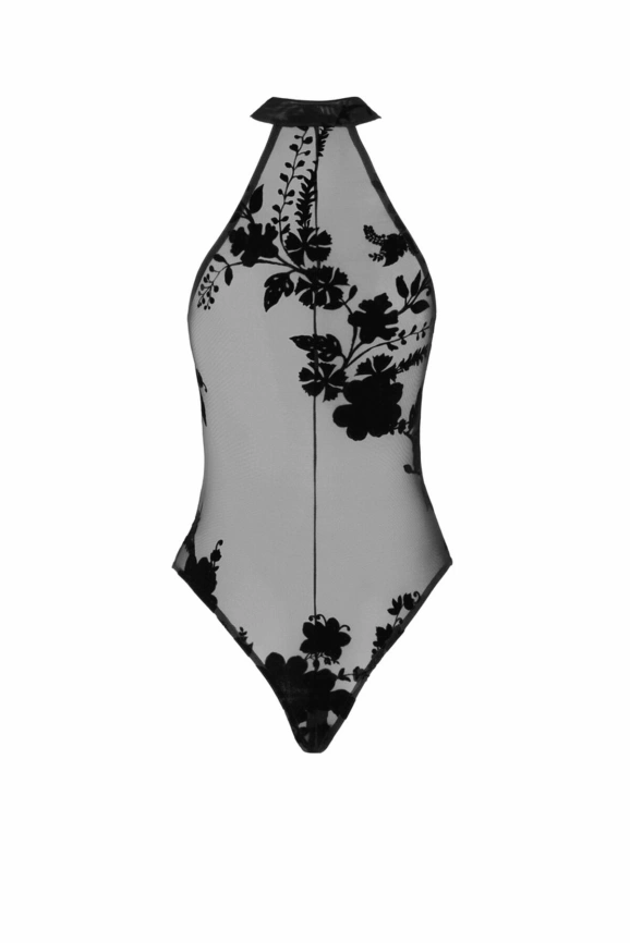 Боди Noir Handmade F314 Ego, XXL,  black, сетка, халтер, высокие вырезы,молния по всей длине фото 5