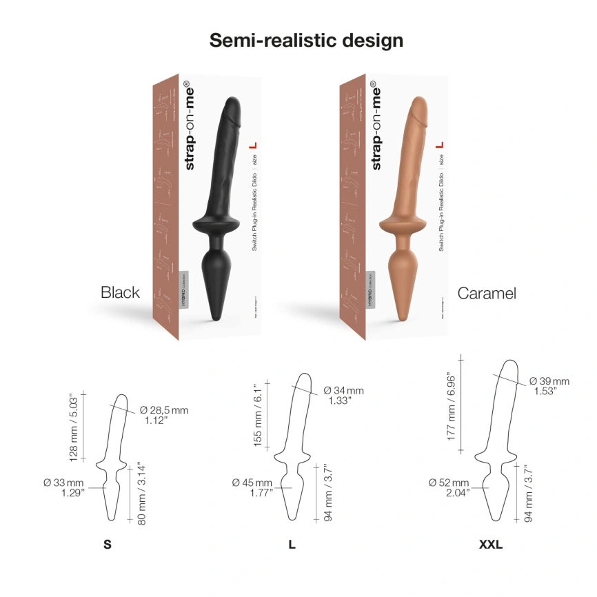Анальная пробка с дилдо 2в1 Strap-On-Me SWITCH PLUG-IN REALISTIC DILDO Caramel S, диаметр 3,3/2,9 см фото 3