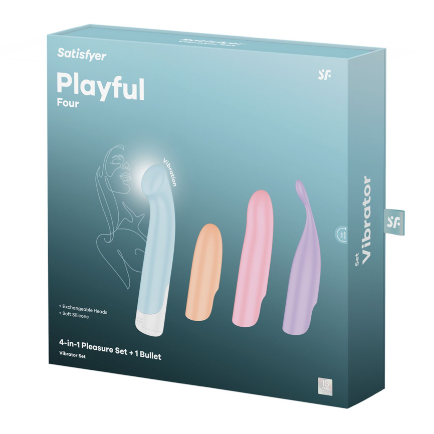 Набір 4-в-1 Satisfyer Playful Four, вібратор та 4 насадки, 12 режимів фото 9