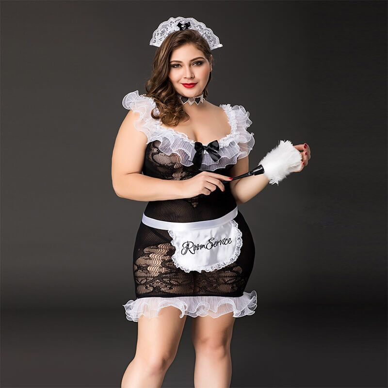 Костюм покоївки JSY «Слухняна Ельма» Plus Size Black, сукня, фартух, головний убір покоївки фото 1