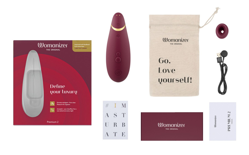 Вакуумний кліторальний стимулятор Womanizer Premium 2 - Bordeaux, функції Autopilot та Smart Silence фото 6