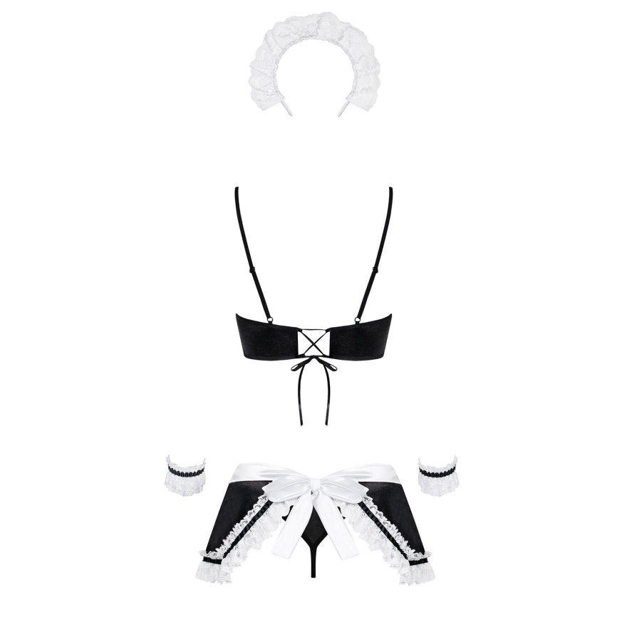 Атласний еротичний костюм покоївки Obsessive Maid set S/M, black, 5 предметів фото 4