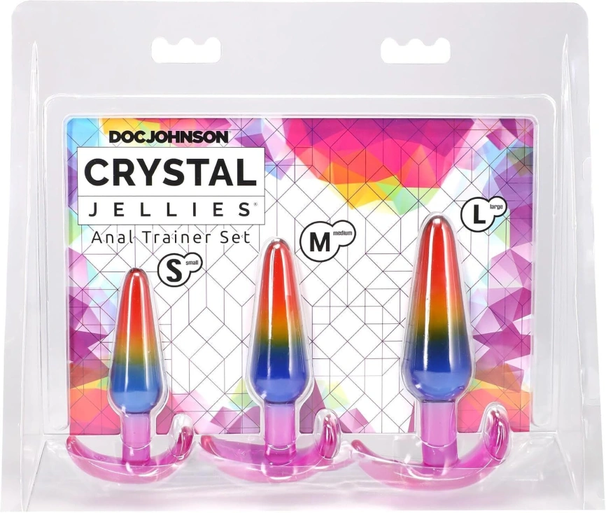Набор анальных пробок Doc Johnson Crystal Jellies - Anal Trainer Set - Rainbow (мятая упаковка!!!) фото 9