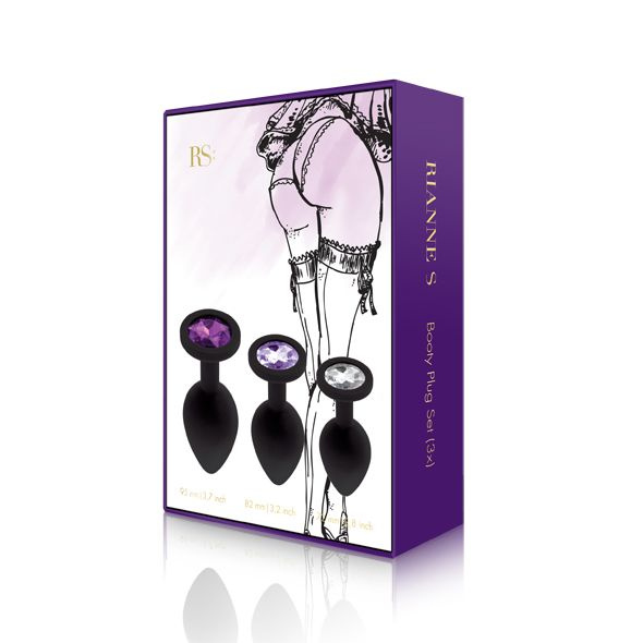 Набір силіконових анальних пробок із кристалом Rianne S: Booty Plug Set Black, діаметр 3,2см, 3,5см, 4,2см фото 2