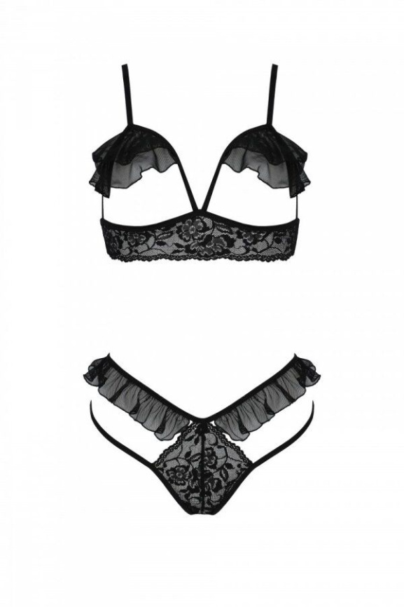 Еротичний комплект Passion DOLLY SET, S/M, black, з відкритими чашками фото 3