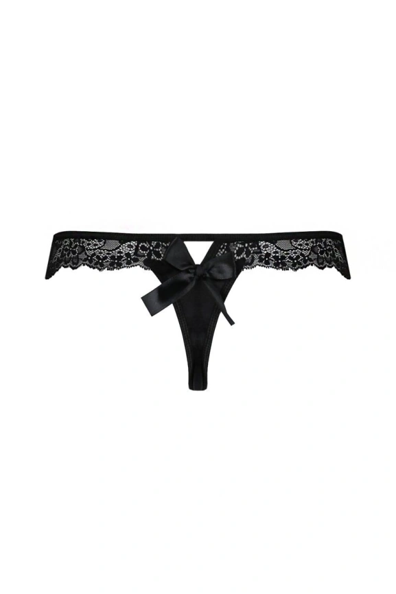 Кружевные трусики-танга с атласным бантиком Passion NAJA THONG XXL/XXXL, black фото 6