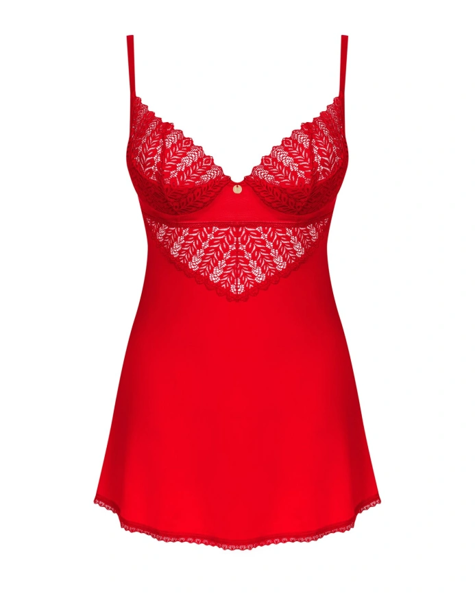Пеньюар Obsessive Ingridia chemise & thong XL/2XL, красный, сорочка, стринги фото 3