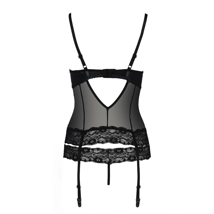 Корсет с открытой грудью Passion Exclusive NORTH CORSET S/M, black, пажи, трусики, шнуровка фото 9