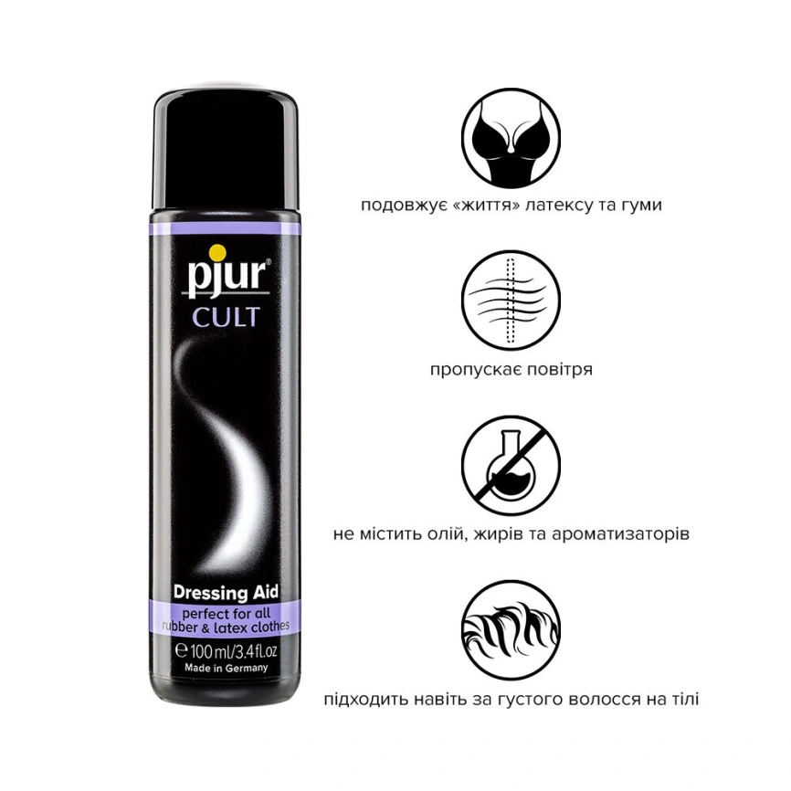 Смазка для латекса и резины pjur Cult Dressing Aid 100 мл, для облегчения надевания фетиш-нарядов фото 2
