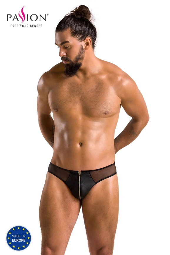 Мужские слипы на молнии Passion 042 SLIP TIMMY L/XL Black, экокожа, сетка фото 5