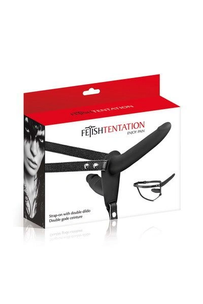 Двойной страпон Fetish Tentation Strap-On with Double Dildo Black фото 3