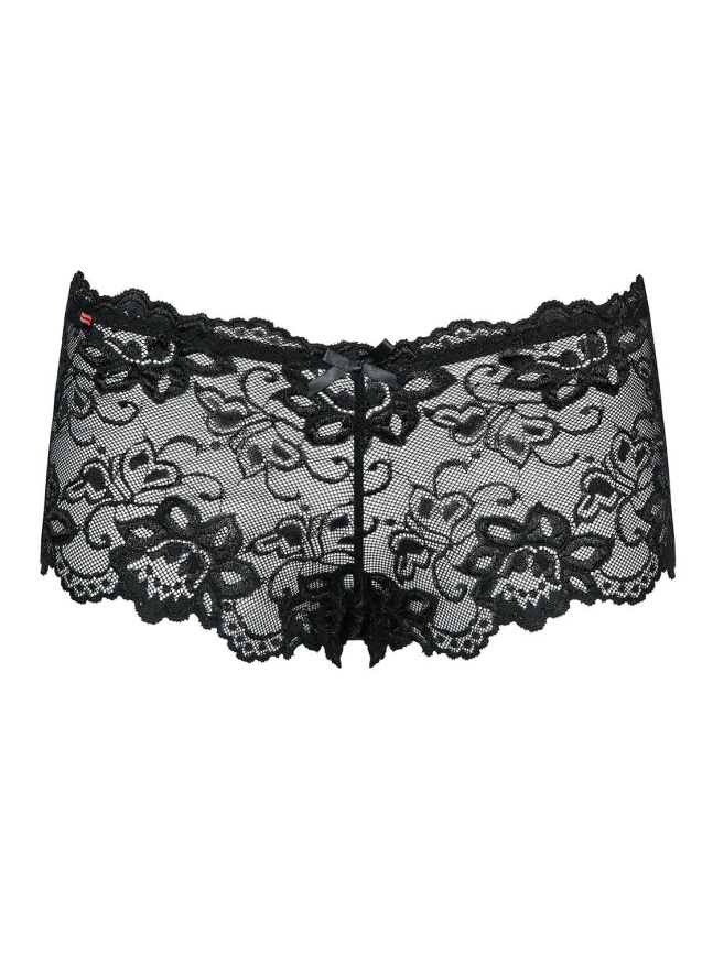Трусики-шортики Obsessive Idillia shorties, L/XL, чорні, мереживні, з низькою посадкою фото 4