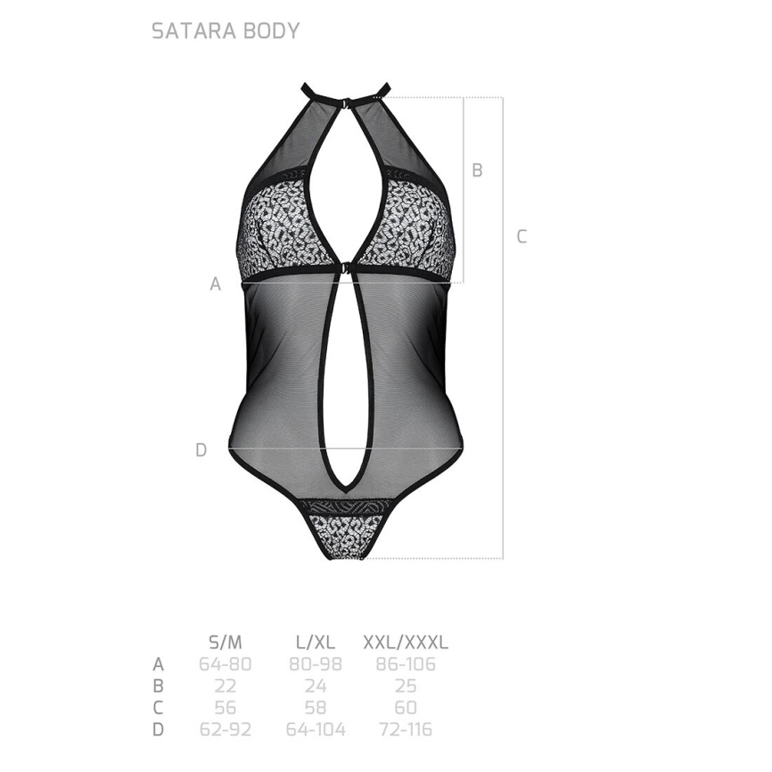 Сітчасте боді з мереживом на грудях Passion SATARA BODY XXL/XXXL black фото 12
