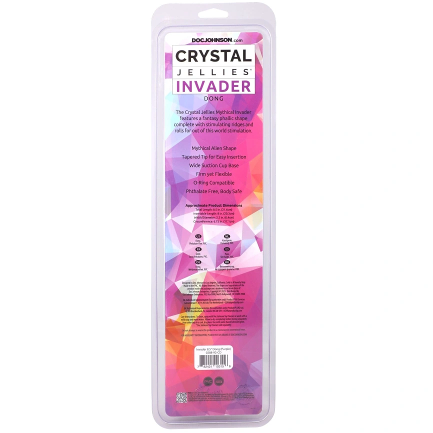 Фэнтезийный фаллоимитатор Doc Johnson Crystal Jellies - Invader Dong 8.5 Inch - Purple фото 6