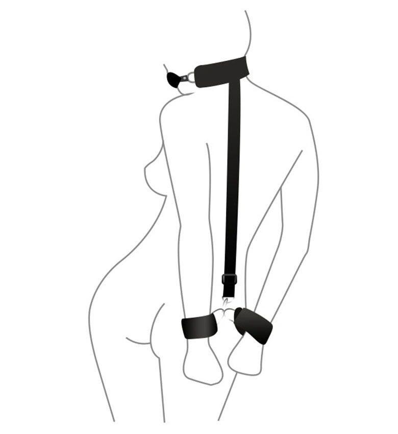 Кляп с пластиковым шаром и наручниками Art of Sex – Handcuffed Gag, черный фото 2