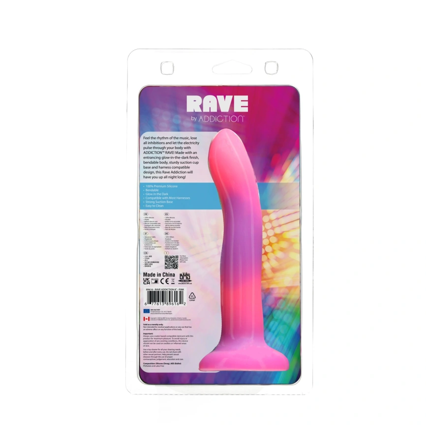 Светящийся в темноте фаллоимитатор ADDICTION Rave 8″ Glow in the Dark Dildo Pink Purple, 20,3 см фото 9