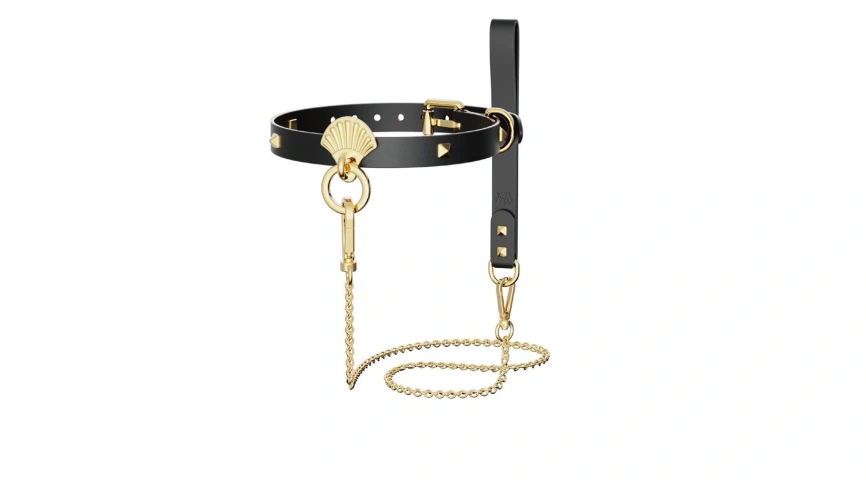 Роскошный ошейник с поводком Zalo Collar & Leash Set Black, натуральная кожа фото 1