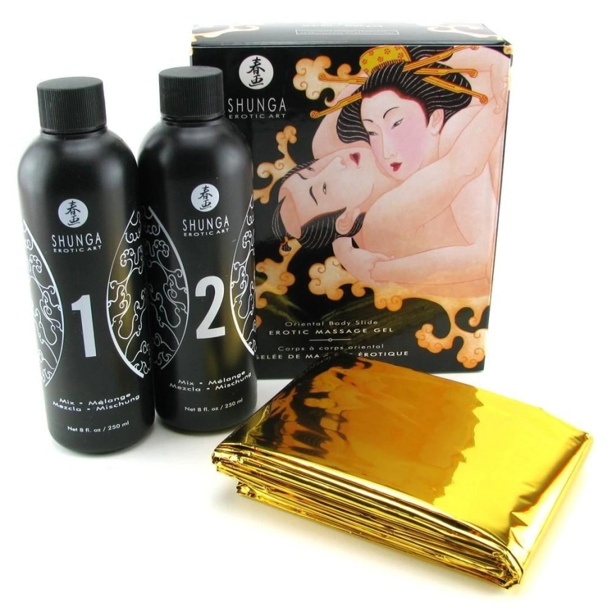 Гель для NURU-массажа Shunga Oriental Body-to-Body – Melon Mango (2 x 225 мл) плюс простыня фото 1