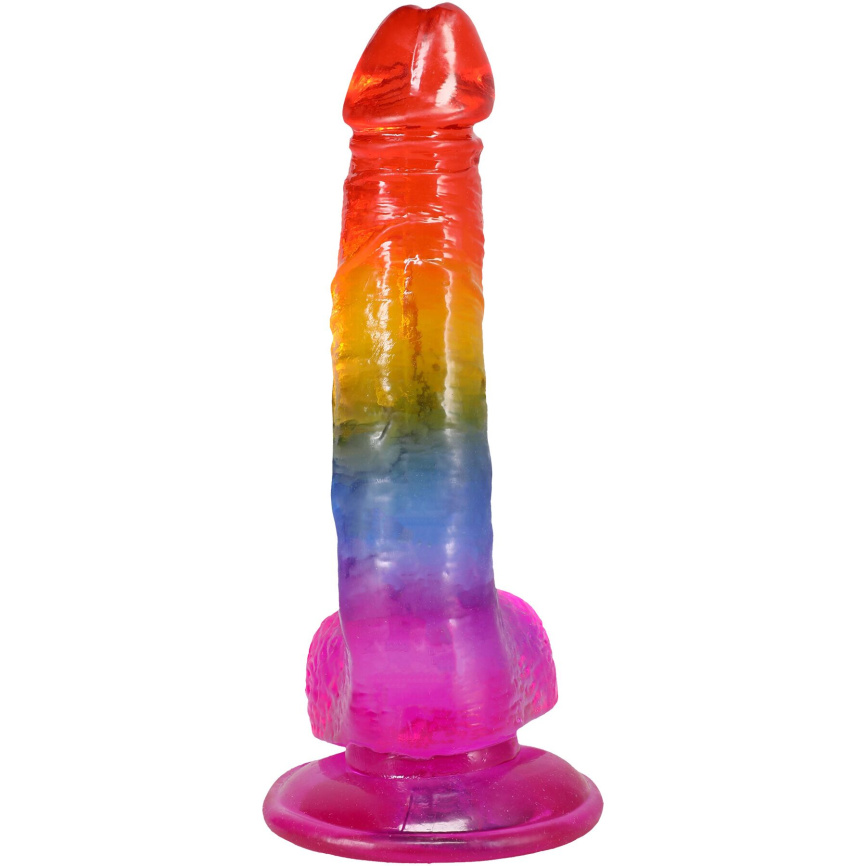 Фалоімітатор Doc Johnson Crystal Jellies - Realistic cock with balls 8.5 Inch - Rainbow фото 4