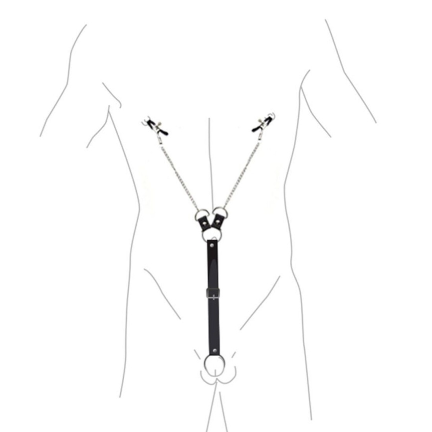 Затискачі для сосків з фіксацією на пенісі Art of Sex – Nipple Clamps for Men, екошкіра фото 3