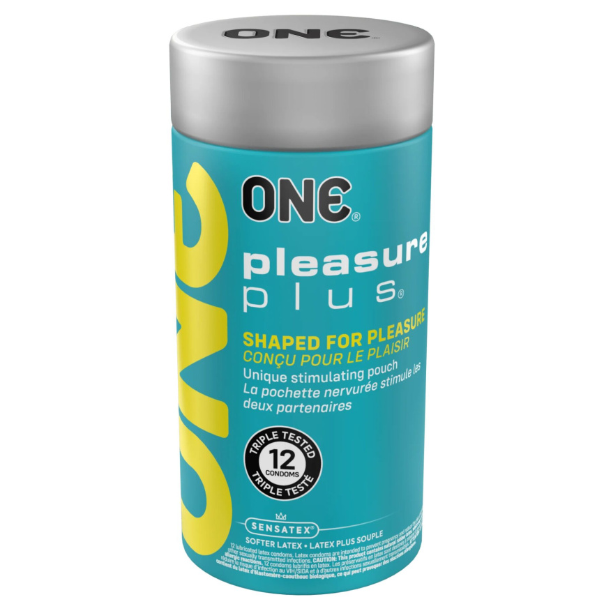 Презервативи ONE Pleasure Plus, 12 шт, з ребристою ділянкою на кінці, подарункове паковання-тубус фото 1