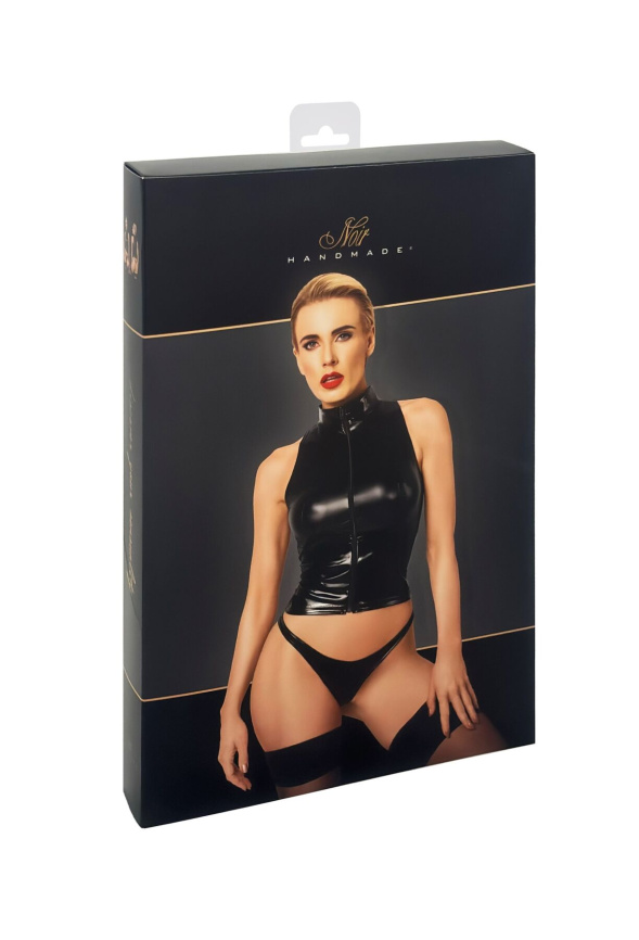 Топ Noir Handmade F324 Glam, 3XL, black, халтер, на блискавці, вінілові вставки, комір-стійка фото 7