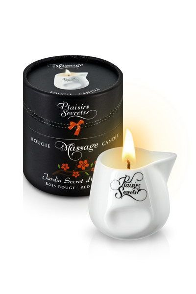 Масажна свічка Plaisirs Secrets Red Wood (80 мл) подарункове паковання, керамічний посуд фото 1