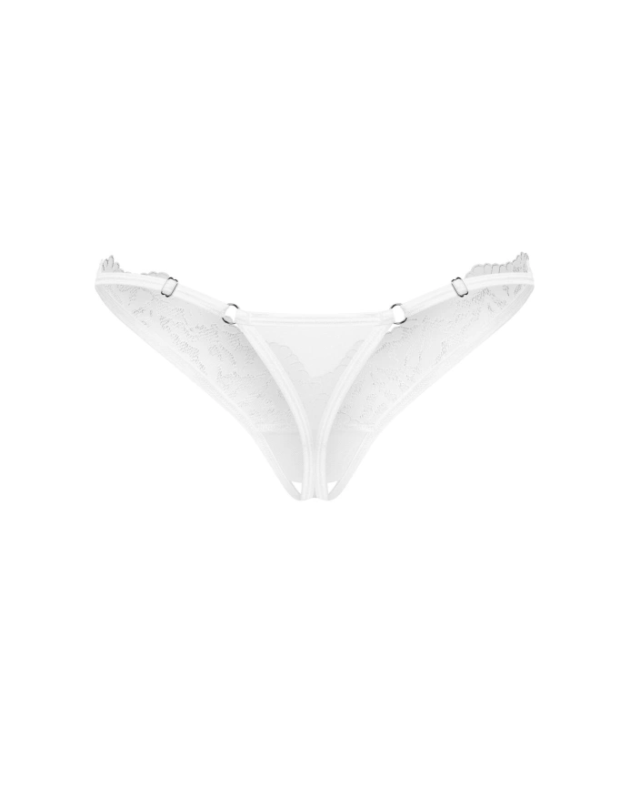 Трусики-стринги с кружевом Obsessive Arrowel White crotchless thong 2XL/3XL фото 2