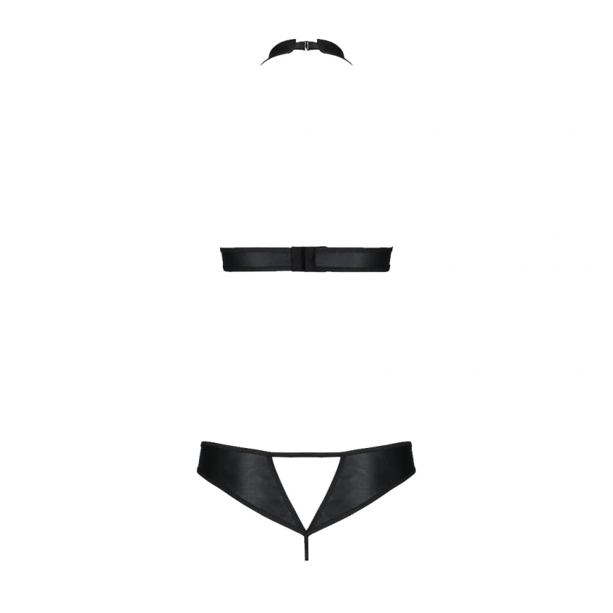 Комплект из экокожи Passion MALWIA SET with Open Bra 6XL/7XL black, топ и трусики с люверсами фото 8
