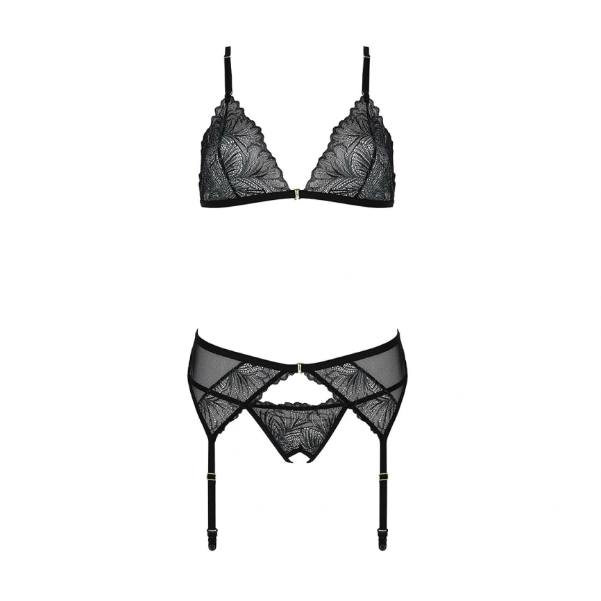 Комплект с открытым доступом Passion DELIENA SET L/XL black, лиф, стринги, пояс для чулок фото 12