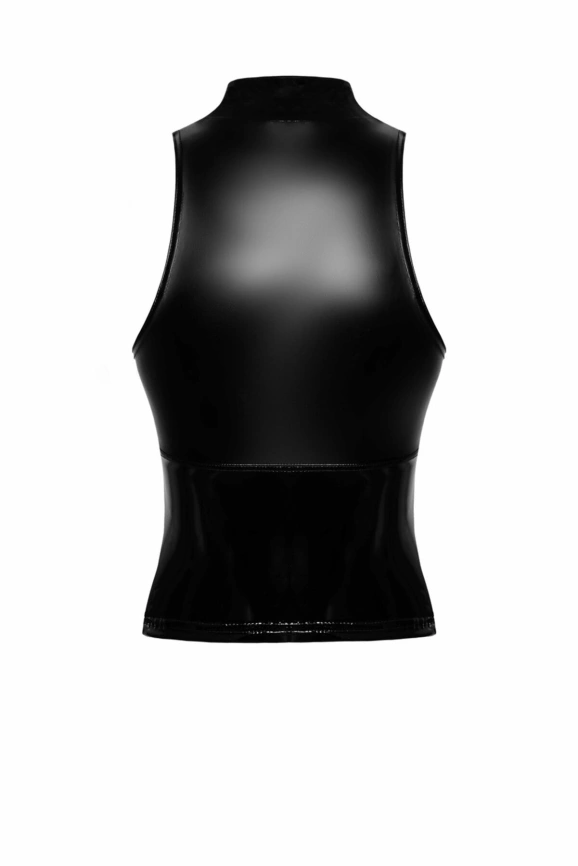 Топ Noir Handmade F324 Glam, 3XL, black, халтер, на молнии, виниловые вставки, воротник-стойка фото 5