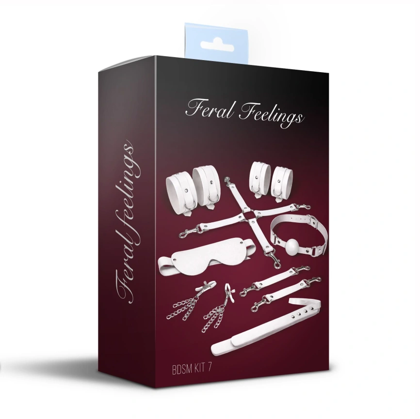 Набор Feral Feelings BDSM Kit 7 White, наручники, поножи, коннектор, маска, паддл, кляп, зажимы фото 2