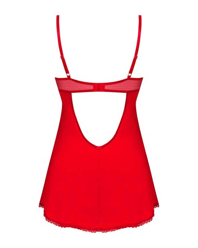 Пеньюар Obsessive Ingridia chemise & thong XL/2XL, червоний, сорочка, стрінги фото 4