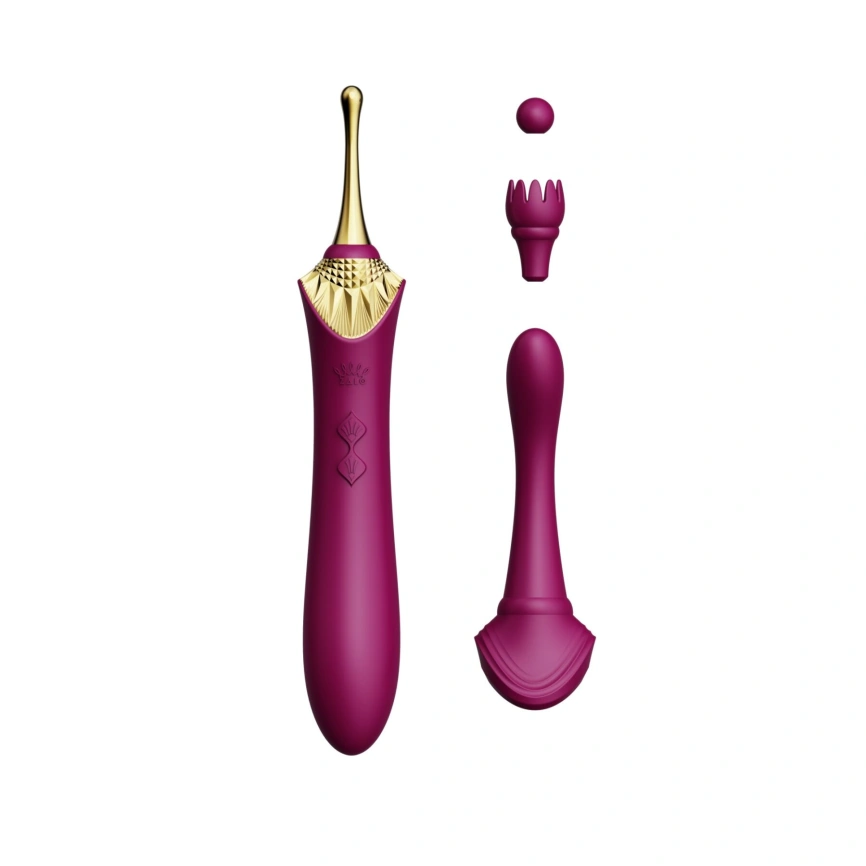 Вагинально-клиторальный вибратор Zalo — Bess Velvet Purple, мультифункциональный с насадками фото 1