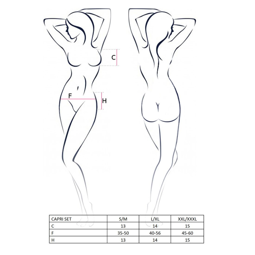 Комплект білизни під латекс Passion CAPRI SET L/XL, black, міні-бікіні, стрінги, пояс для панчіх фото 3