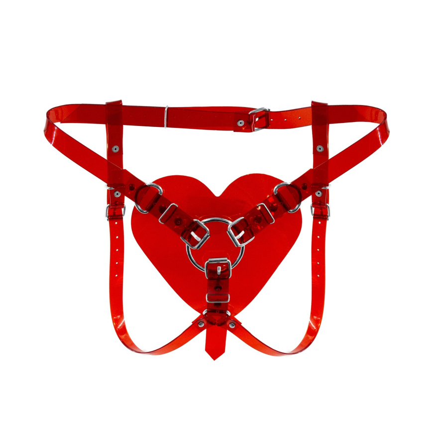 Трусики Серце для страпону Feral Feelings - Hearts Strap-on Belt Red Trasparent фото 1