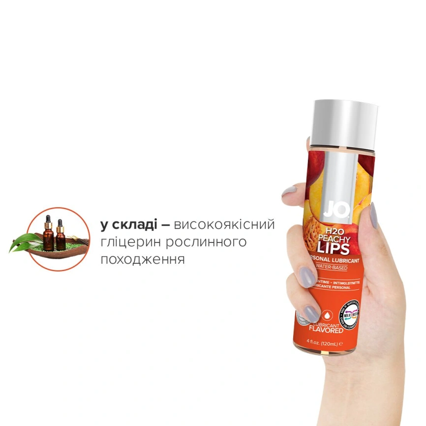 Смазка на водной основе JO H2O — Peachy Lips (120 мл) без сахара, растительный глицерин фото 9