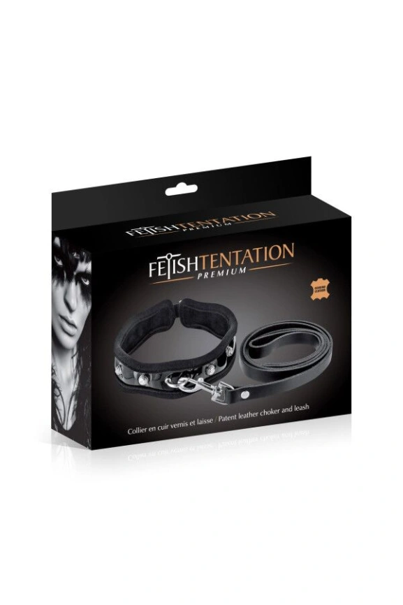 Поводок из натуральной кожи Fetish Tentation Premium Patent leather chocker and leash фото 4