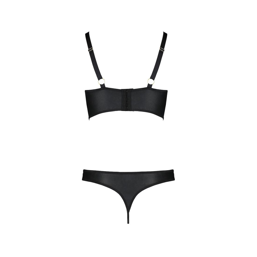 Комплект з екошкіри з люверсами та ремінцями Passion MALWIA BIKINI XXL/XXXL, black, бра та трусики фото 4