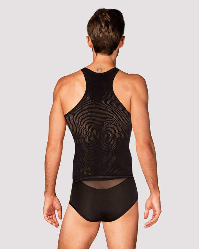 Чоловіча напівпрозора майка-борцовка з візерунком Obsessive T103 tank top S/M/L, чорна фото 2