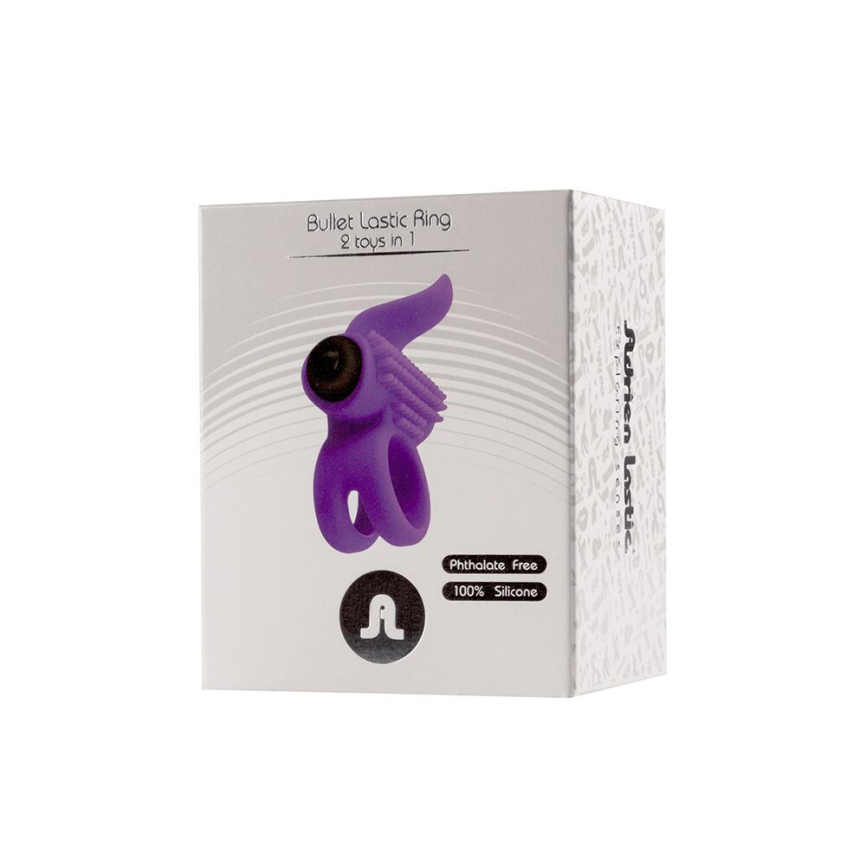 Ерекційне віброкільце Adrien Lastic Bullet Lastic Ring з язичком і щіточкою для стимуляції клітора фото 5