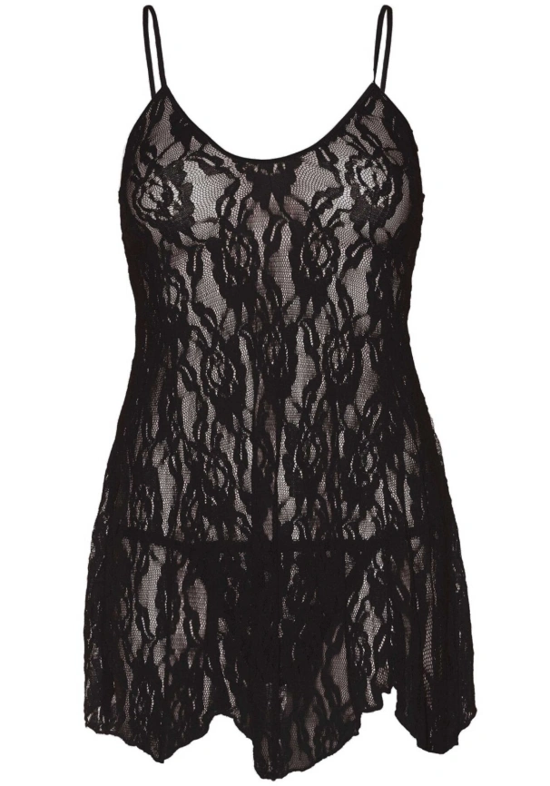 Сорочка беби-долл Leg Avenue Rose Lace Flair Chemise Black, Queen Size фото 2