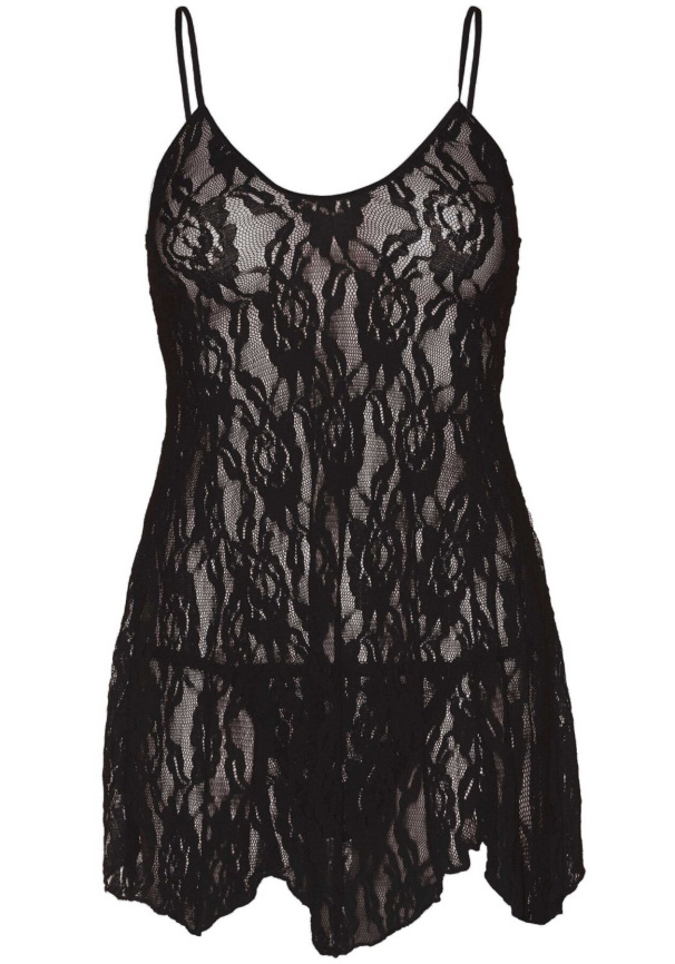 Сорочка бебі-дол Leg Avenue Rose Lace Flair Chemise Black, Queen Size фото 2