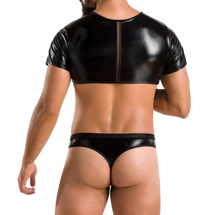 Комплект мужского белья под латекс Passion 057 SET PETER L/XL Black, кроп-топ, стринги фото 8