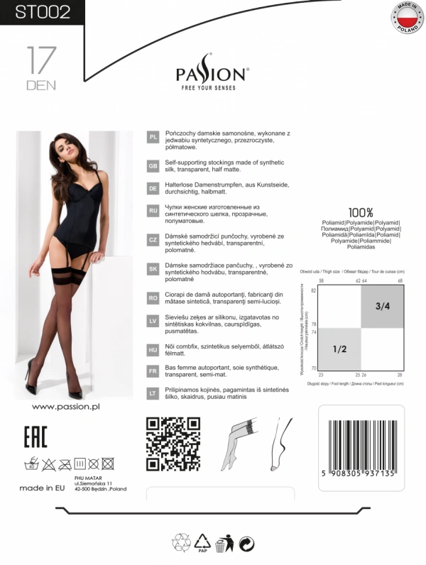 Классические чулки под пояс с двойной резинкой Passion ST002 5 nero фото 3