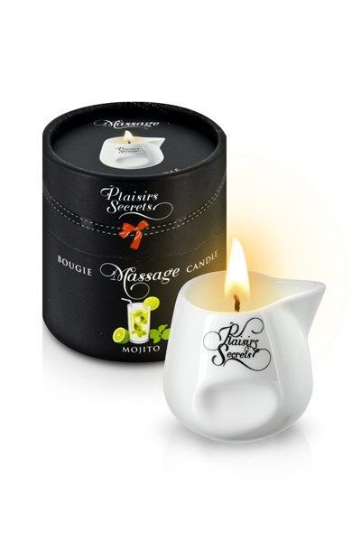 Масажна свічка Plaisirs Secrets Mojito (80 мл) подарункове паковання, керамічний посуд фото 1