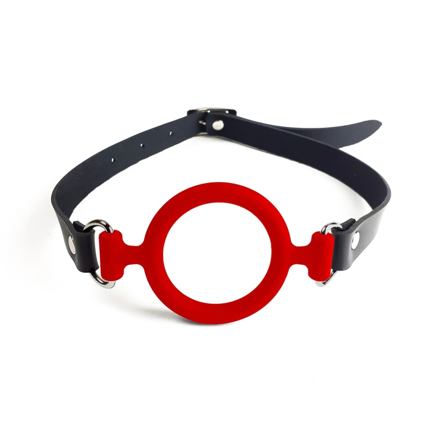 Кляп-расширитель силиконовое кольцо Art of Sex – Gag ring, красный, натуральная кожа фото 2